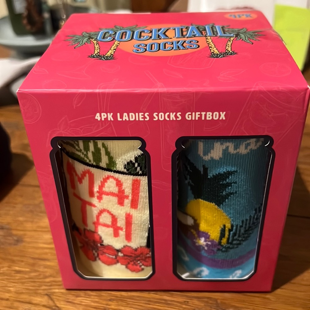 Ladies cocktail socks 4 pack mojito tequila sunrise mai tai pina colada